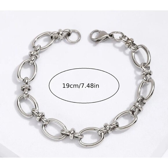 14K Gold plated Hollow Oval Link Bracelet Stainless Steel womens jewelry - Picture 6 of 6